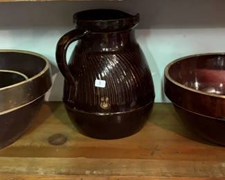 Lot of Mixed Brown Bowls and Pitcher (4pcs)