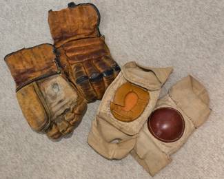 Vintage leather hockey gloves & pads