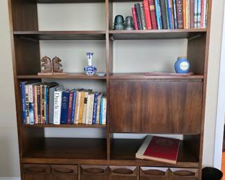 Mid Century Wood Etagere with bottom cupboards