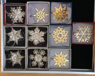1970s Gorham & Met Museum of Art sterling snowflake ornaments