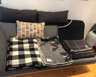 Wool blankets & throws by LL Bean, Lapuan Kankurit, West Elm/Faribault + throw pillows by Crate & Barrel 