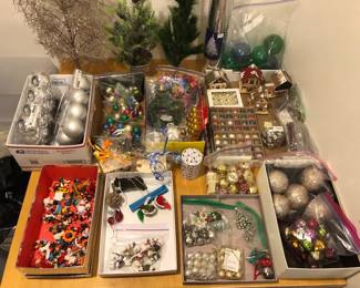 Lots of ornaments + bells + small trees