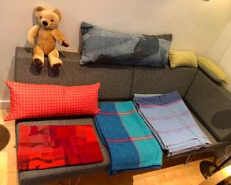 Colorful Eileen Fisher pillow cover, wool throw & blanket by Designers Guild (U.K.)