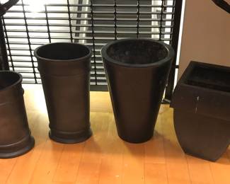 Large vases - left 2 are ceramic from Restoration Hardware, right 2 are metal