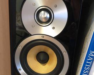 One of a pair of Bowers & Wilkins CM1 speakers (black gloss) - cloth grill removed for photo
