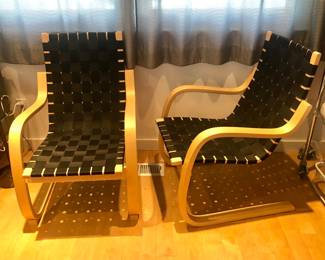 Artek Alvar Aalto lounge chairs - birch with black webbing
