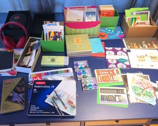 Beats headphones, greeting cards, art supplies
