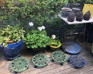 Plants & planters, plant trolleys, cast iron pine cone lanterns