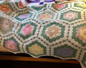 Vintage “Grandmother’s Garden” patchwork quilt (73” x 84”)