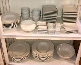 Crate & Barrel + Williams Sonoma Brasserie white dishes (plates, bowls)