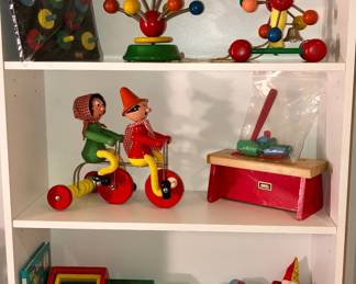Vintage Brio toys, Vilac couple-on-bike toy (France)