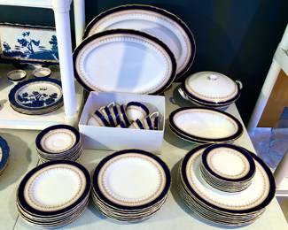 China set: Royal Worcester “Regency” - blue rims (49 pieces, service for 8) - sold as set