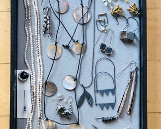 Jewelry including artsy earrings & necklaces, old cameo pendant/brooch