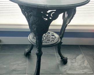 Pub table - cast iron base + marble top (27.5” high, 24” diameter top)