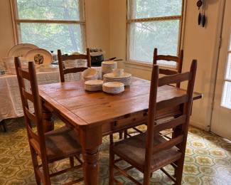 Farmhouse Square Dining Table (42"W x 42"L x 30"H) with Ladder Back Dining Chairs (4 Total)