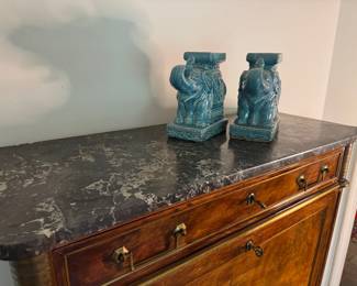 Antique 19th Century Marble Top 2 Drawer / 3 Door French Walnut Secrétaire Abattant (16"D x 37"W x 57"H)
