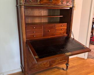 Antique 19th Century Marble Top 2 Drawer / 3 Door French Walnut Secrétaire Abattant (16"D x 37"W x 57"H)