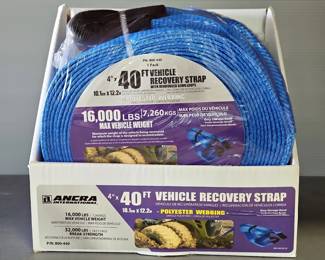 ANCRA International Polyester 40' x 4" Vehicle Recovery Strap, 16,000lb Vehicle Weight Capacity / 32,000lb Break Strength, New In Package 