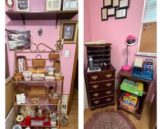 Longaberger; Partylite; Bakers Rack; Wooden Filing Cabinet; Office Side Table; Office Supplies; School Supplies; Candles; Picture Frames