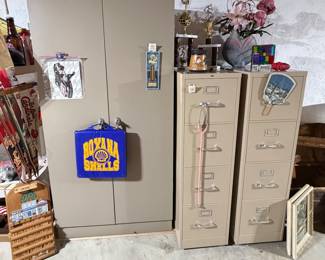 Upright Metal 2 Door Adjustable Shelves Storage Cabinet; HON 4 Drawer Filing Cabinet