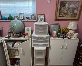 Small Stackable Bookcase Cabinets; Repogle Globe; Clearview Plastic Cabinets; Greeting Cards