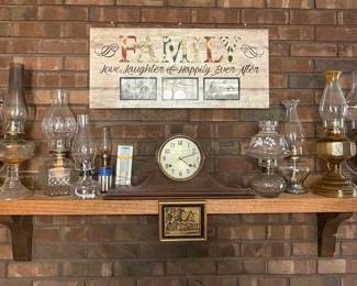 Oil Lamps;  Waterbury Mantle Clock