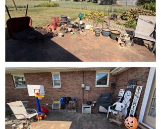 Wheelbarrow; Planters; Sheppards Hooks; Yard Globe; Lawn Chairs; Gas Grill; Welcome Sign; Hose Cart; Jack O Lantern Blow Mold (no Light)