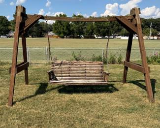 Wooden Lawn Swing and Frame (needs some TLC)