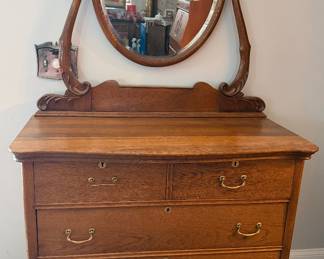 Antique Dresser with Oval Mirror