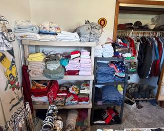 Towels; Complete King Split Sheet Set; Kitchen Towels; Tablecloths; Batman Beach Towel; Throw Blankets; Mens Clothes and Shoes; Socks; Belts; Baseball Hats