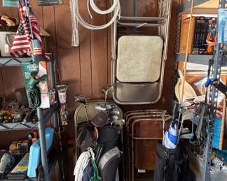 Folding Chairs; Golf Clubs; Vases