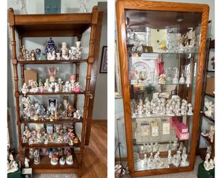 OPen Glass Shelf Shelving Unit; Lighted Glass Shelves Curio Cabinet; Precious Moments; Anniversary Items; Cherished Teddies; Jim Shore Angel; Snow Babies; Homco Figurines; Bird Figurines; Angel Figurines; Made in Japan Figurines; Lefton