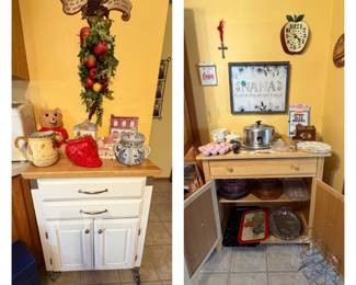 KitchenStorage Carts; Cookie Jars; Trays; Metal Covered Cake Pan; Egg Plates; Nana Wall Decor