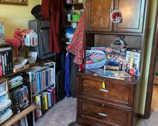 Thomasville tall cabinet with file cabinet and storage, books, men's clothing, etc.