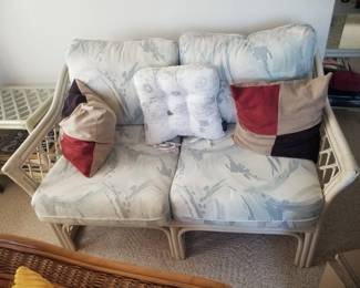 White rattan loveseat