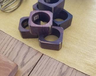 Teak & brass napkin rings