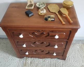 3-drawer dresser; vintage butterscotch celluliod vanity set