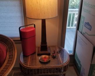 Wicker end table & table lamp - 2 available