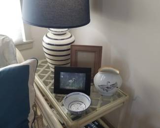 White rattan end table