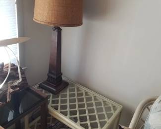 White rattan end table