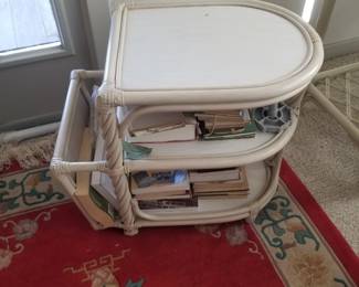 White rattan magazine table