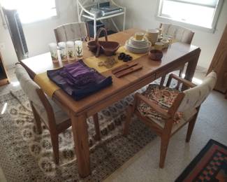 Teak dining set made by Conant Ball Co. in Gardner, MA. Table includes 2 leaves (not shown)