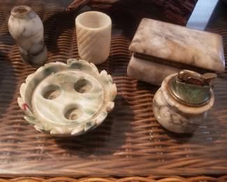 Carved alabaster tabletop accessories