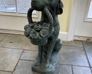 Verde Plaster dog with bouquet