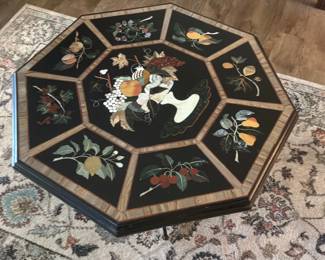 Pietra Dura Stone Inlay Black Marble Coffee Table