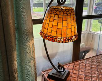 Stained Glass and Stone Lamp