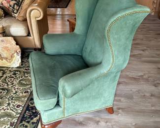 Suede Leather Wingback Chair by Hickory Chair