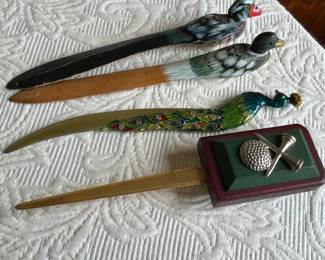 Enamel, carved wood letter openers