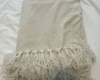 Off-White Textured Throw Blanket with Knotted Fringe