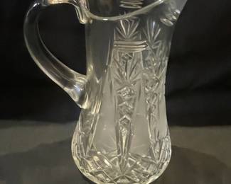 American Brilliant Period Cut Glass Water Pitcher with Hobstar and Fan Motifs